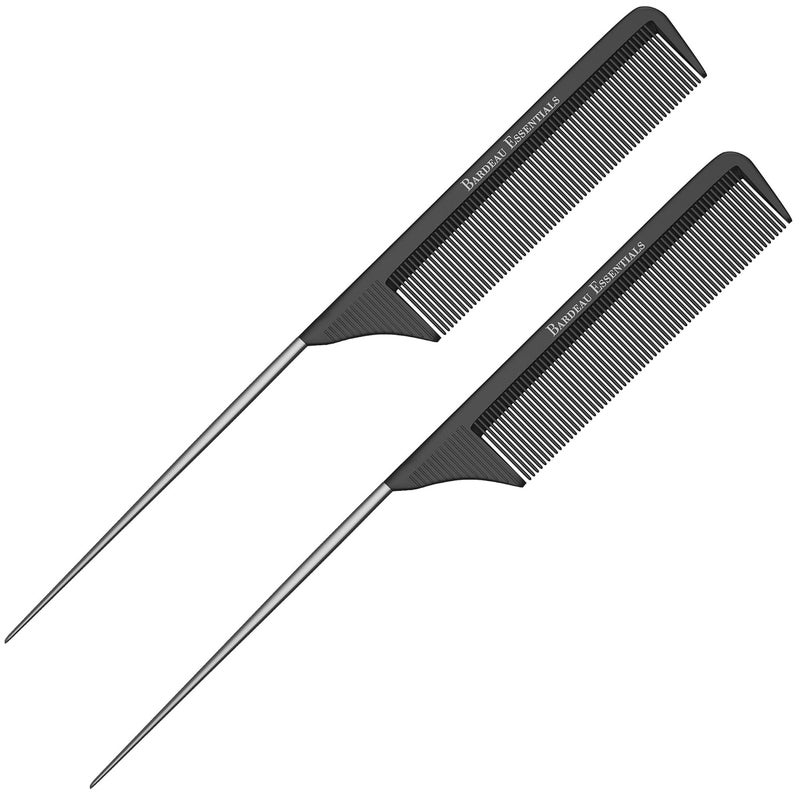 Bardeau Essentials Professional 8.8 Inch Tail Comb (2 Pack) - Black Carbon Fiber And Stainless Steel Tail Comb - Anti Static And Heat Resistant - Lightweight For All Hair Types By - Image 1